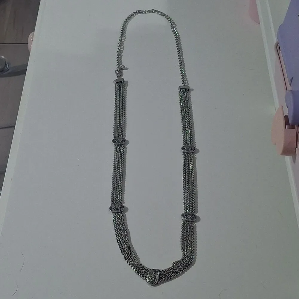 Long Silver Tone Chain Multi Layer Multi Strand Statement Necklace Adjustable